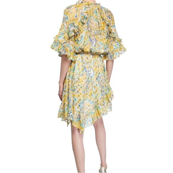 Shoshanna Giada Metallic Dot Floral Silk  Dress | Size 6 - Picture 3 of 12